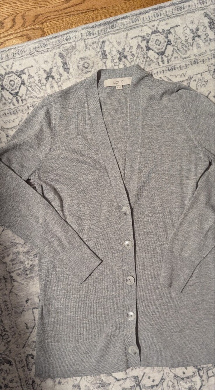 Loft Womens Gray Button- Lightweight Knit Sweater Size Small